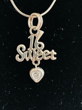 Sweet 16 Silver Pendant with CZ heart accent and Silver Chain